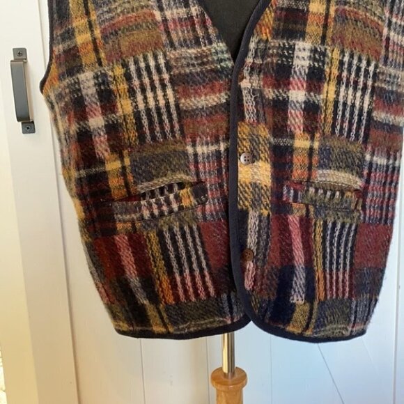 𝅺riggins wool blend grandpa grandma vest plaid button up sz lg relaxed fit - Picture 3 of 5